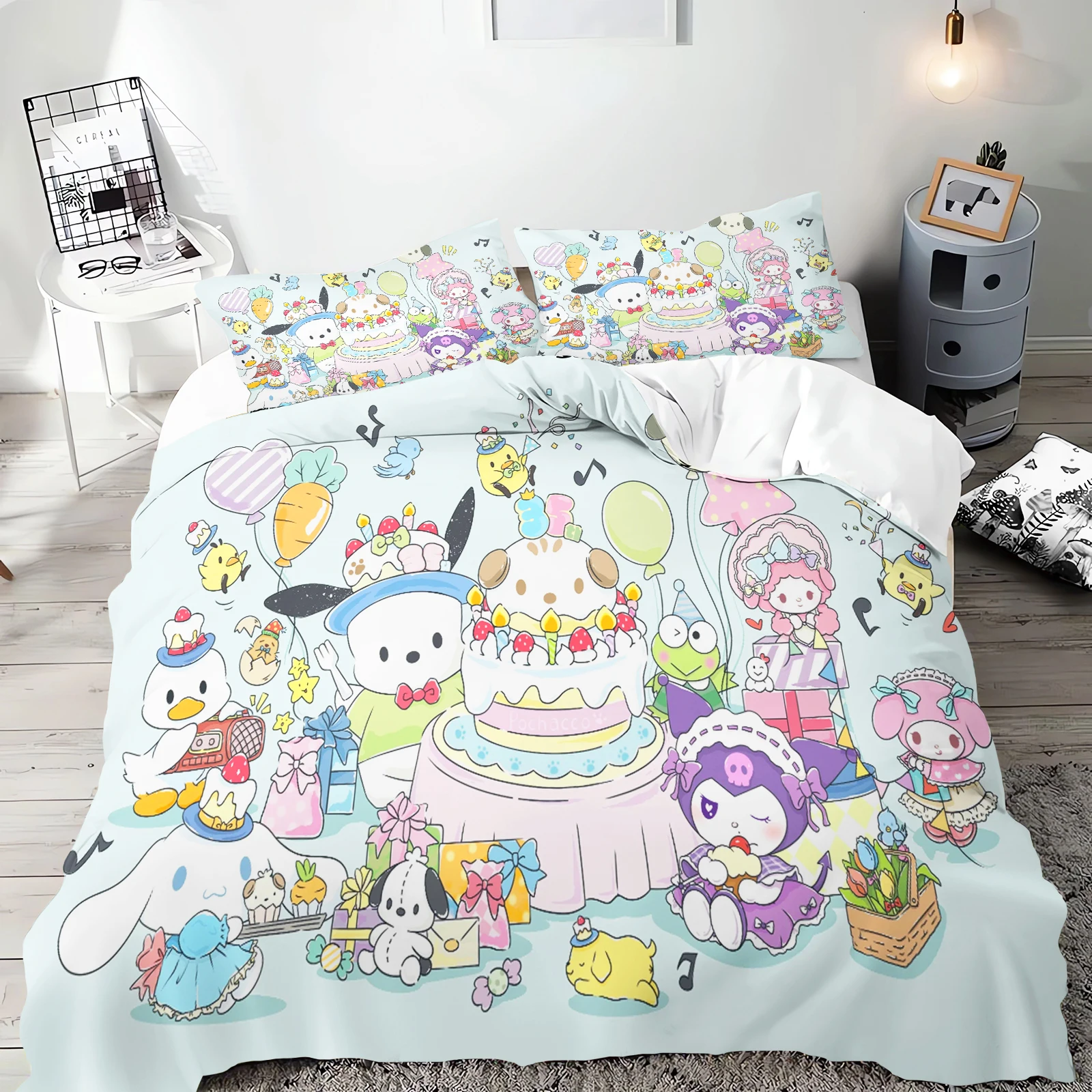 Sanrio série kuromi conjunto de cama edredão para crianças king size capa luxo 100% poliéster 3 peças presentes natal decoração casa