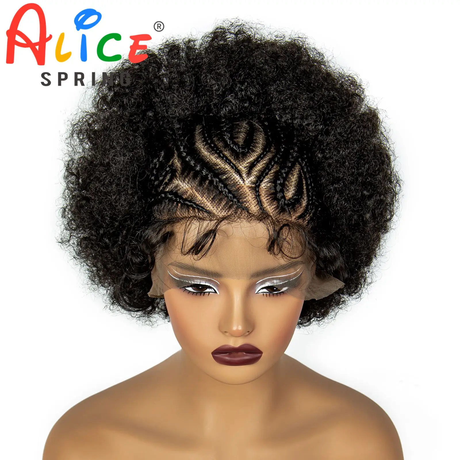 Natürliche afro verworrene lockige geflochtene Perücken synthetische transparente Spitze vorne lockige geflochtene Spitze Perücke mit Babyhaar für schwarze Frauen