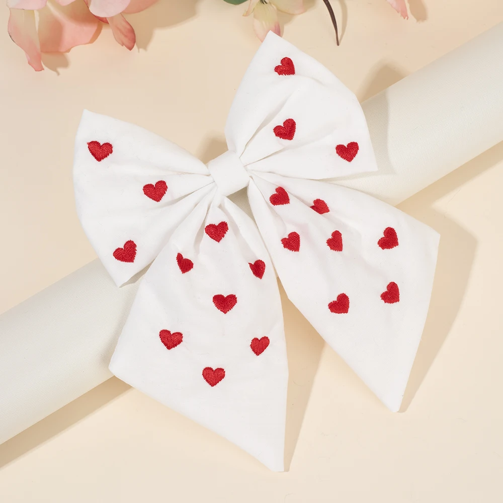 

1 шт., заколки для волос с бантом в форме сердца, милые заколки с вышивкой «Любовь», винтажная заколка ручной работы для девочек, женщин, детский головной убор, аксессуары