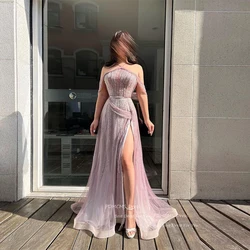 Luxury Pink Lady Evening Dresses Halter Long Shiny Sequined Wedding Party Dress Belt Glitter Prom Gowns Off Shoulder vestidos