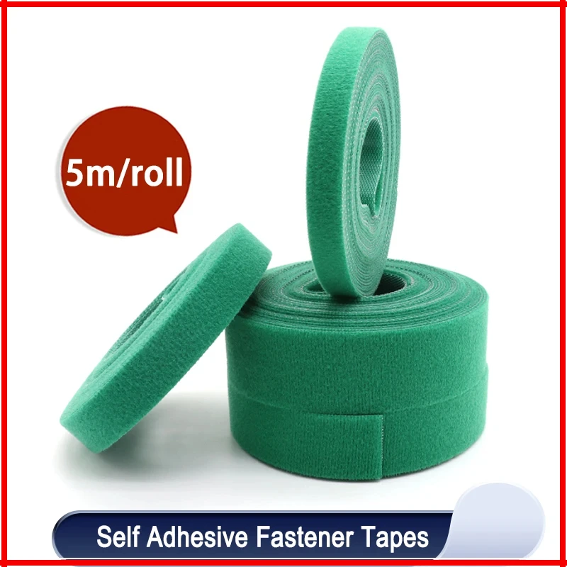 5m/roll Cable Ties Reusable Loop Bundle Self Adhesive Green Nylon Strap Organizer Clip Wire Holder Management Fastening Tape