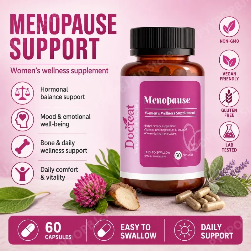 Docteat Women's Menopause Supplement 60 Capsules Easy To Swallow Magnesium Black Cohosh Wild Yam Extract Vitamin D3 K2