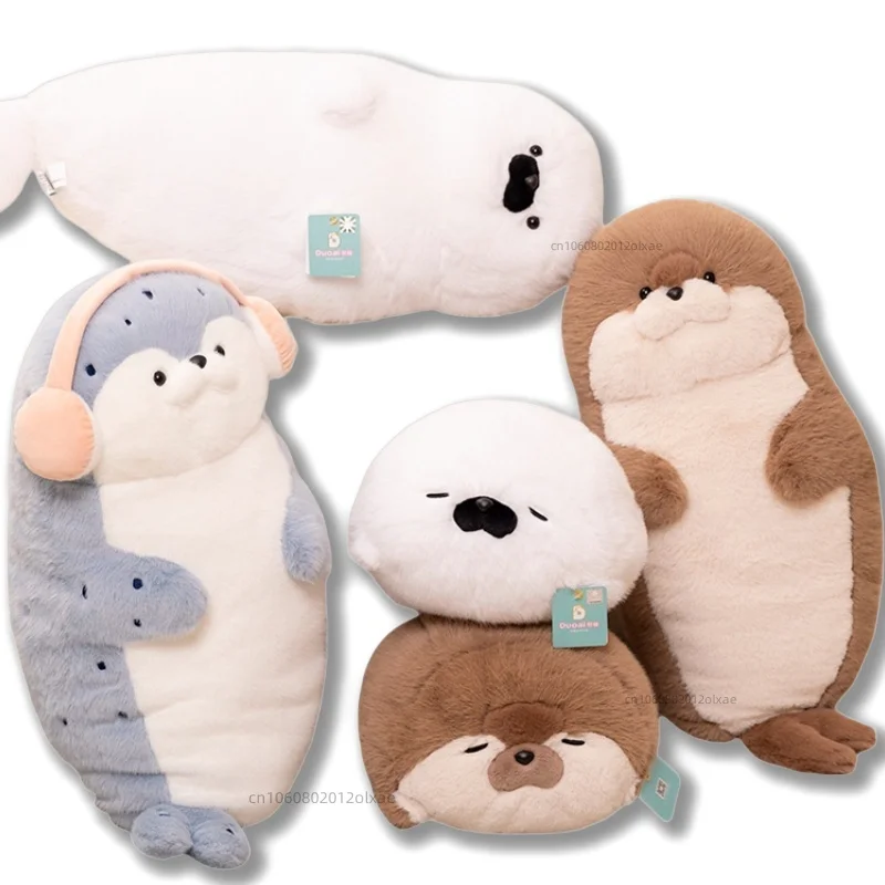 Brand Cartoon Earphone Seal Plush Toy Sea Otter Plushie Ball Round Cushion Throw Pillow for Kids Birthday Gift School Nap Sleep