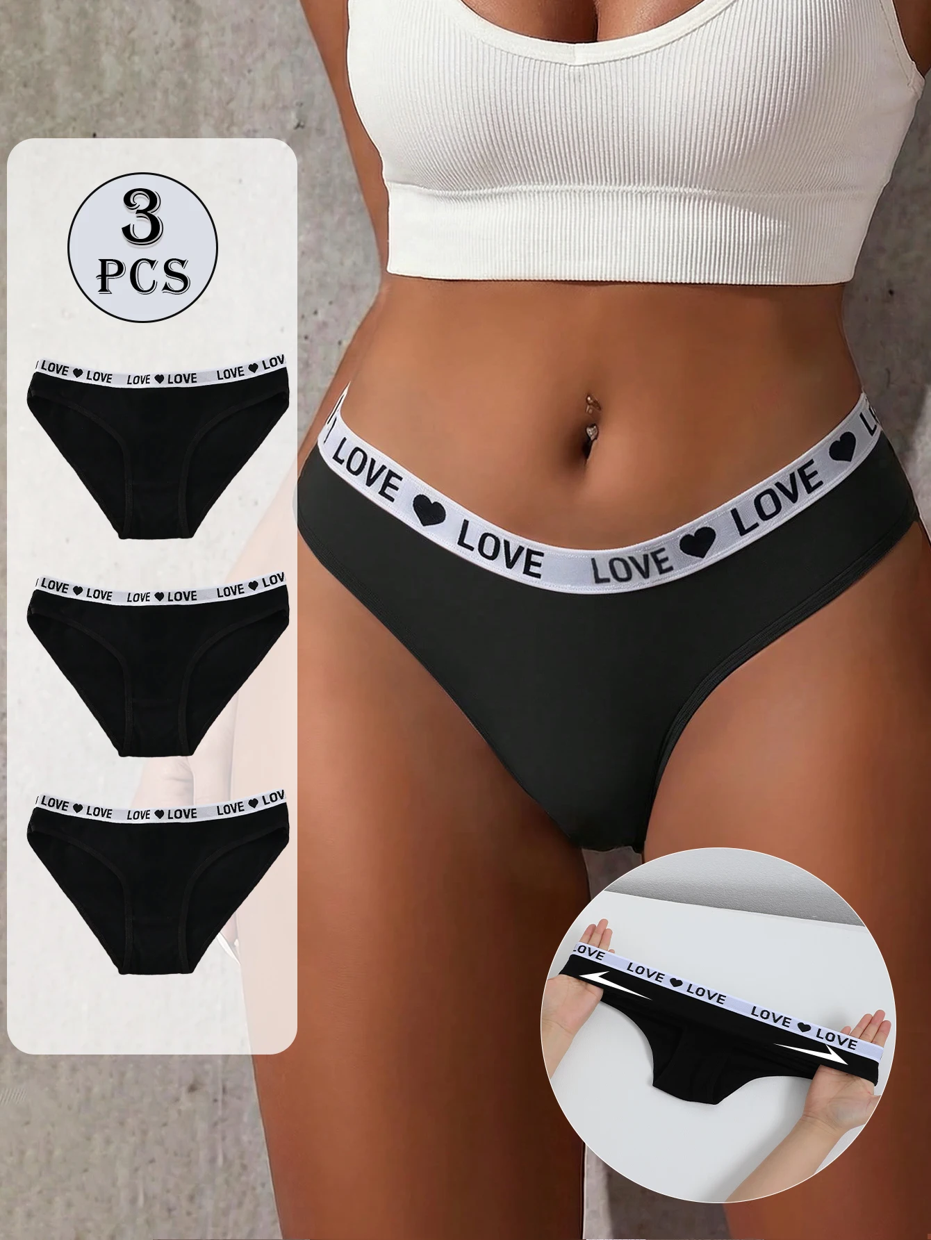 

3pcs/Pack Women's High Elasticity Panties, Love Letter Waistband, Low Waist Comfortable Sports Underwear