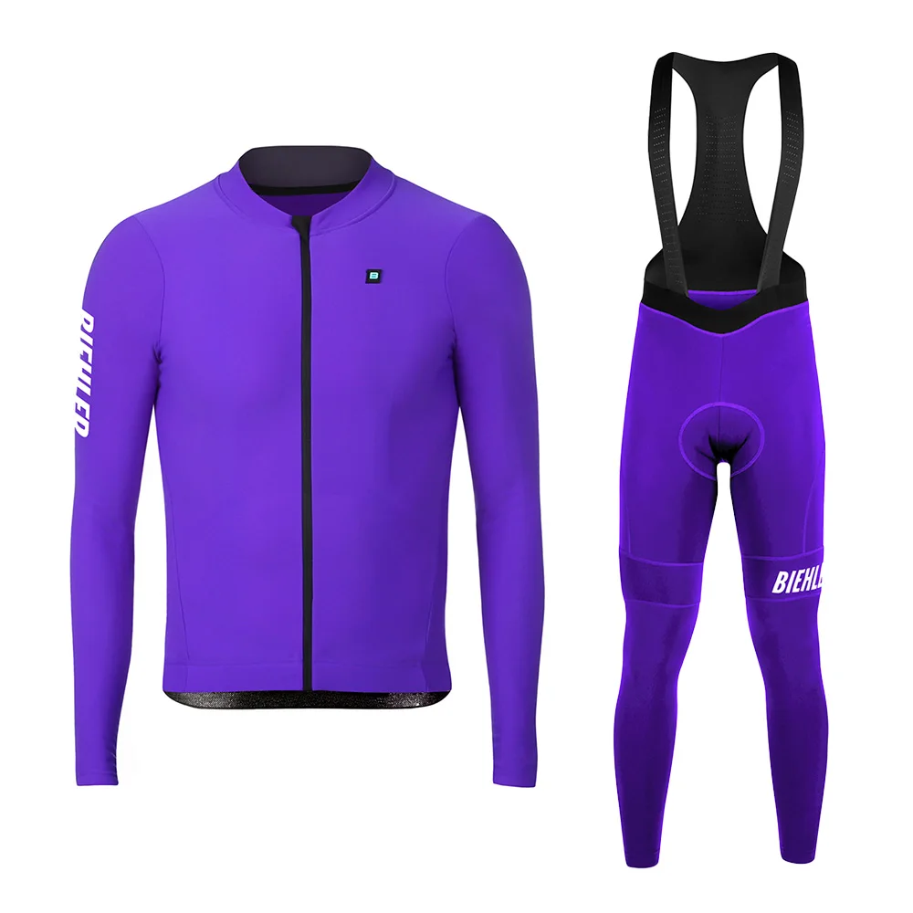 Men\'s BIEHLER Spring And Autumn Pro Team Cycling Sweatshirt Set Bike Long Sleeve Strap Long Pants Comfortable Road Riding Set