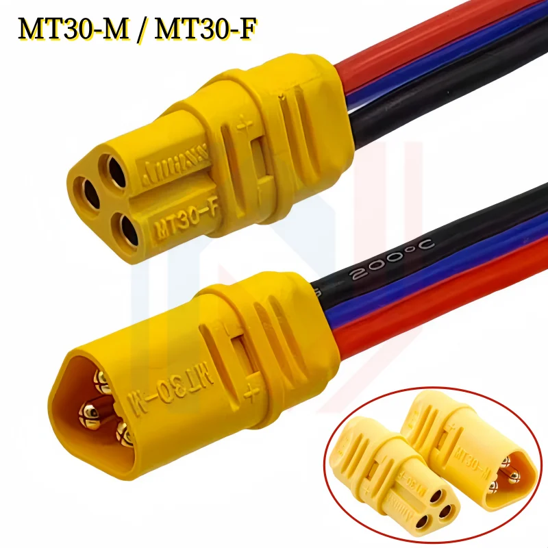

MT30 Cable Connector Male Female MT30-F/MT30-M 3Pin Plug with Sheath Cover 18AWG Silicon Wire for RC Lipo Battery FPV Drone