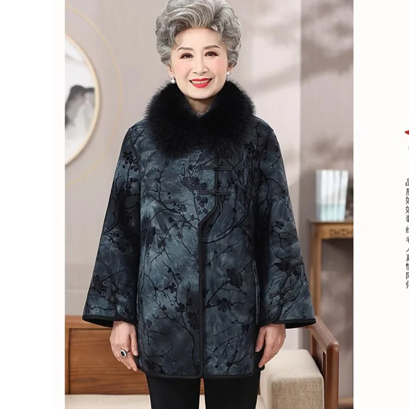 Grandma Winter Faux  Fur Jacket High Quality Thicken Warm Mink Coat Large Size 6XL Elderly Mother Velvet Parkas Fur Overcoat