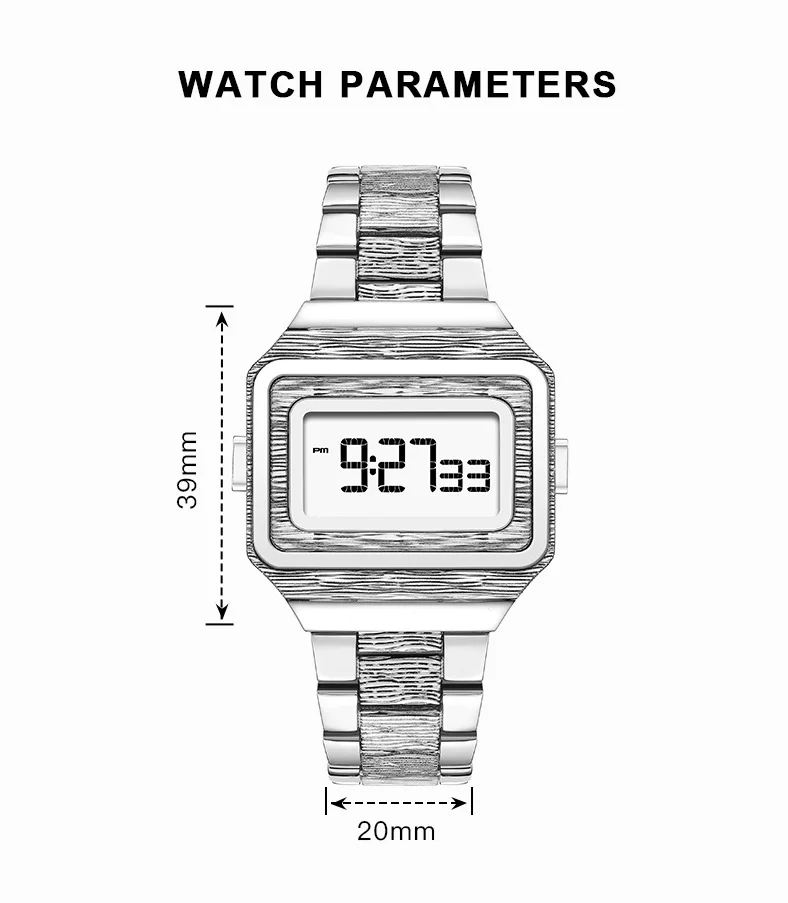 Multi-Functional LED Digital Clock  LED Digital Watches Gold Sliver Luxury Electronic Watch Business Watch relogios masculino