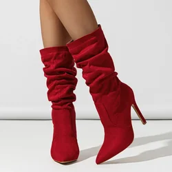 Eilyken-Botines de tacón alto fino plisado para mujer, zapatos de punta estrecha para fiesta de boda, otoño e invierno, nuevo diseño