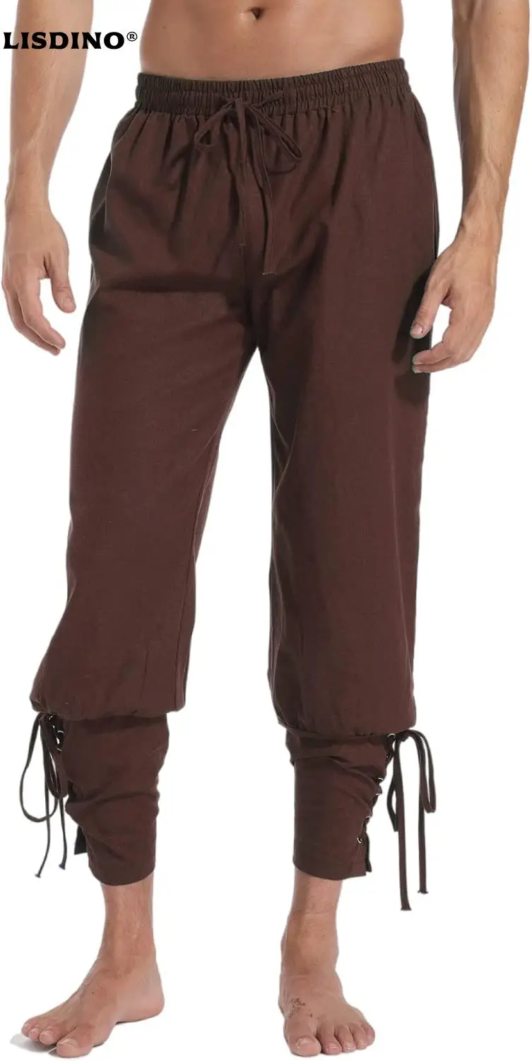 

Perdontoo Men's Ankle Banded Cuff Renaissance Pants Medieval Viking Navigator Trousers Pirate Cosplay Costume