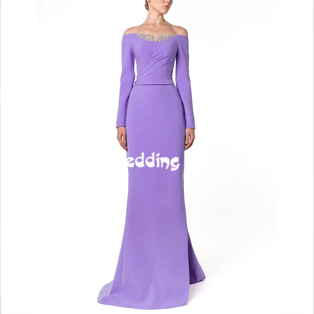 

Heyday Women's Mermaid Boat-neck Beaded Pleats Simple Evening Dresses With Long Sleeves Floor-Length Formal Elegant Dresses 2025