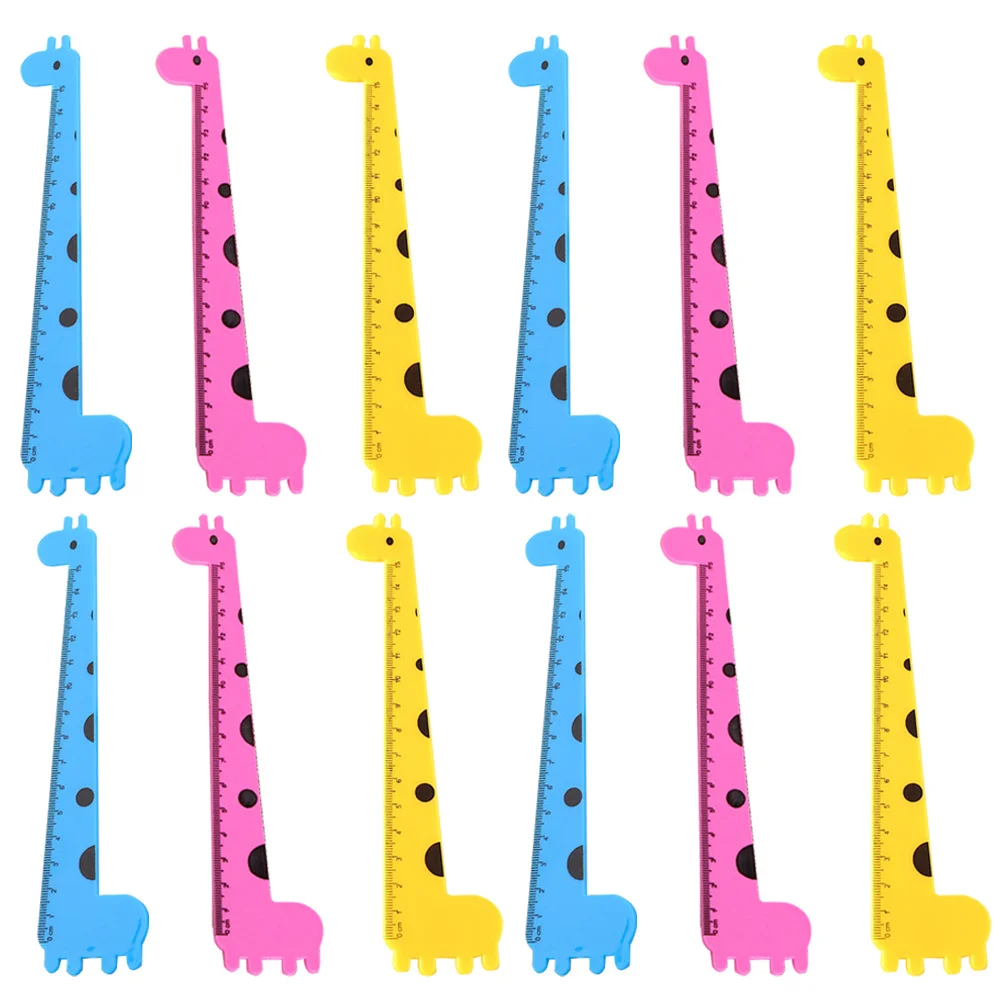 12Pcs Portable Giraffe Straight Rulers Creative Cartoon Design Measuring Tools School Office Supplies Plastic Rulers