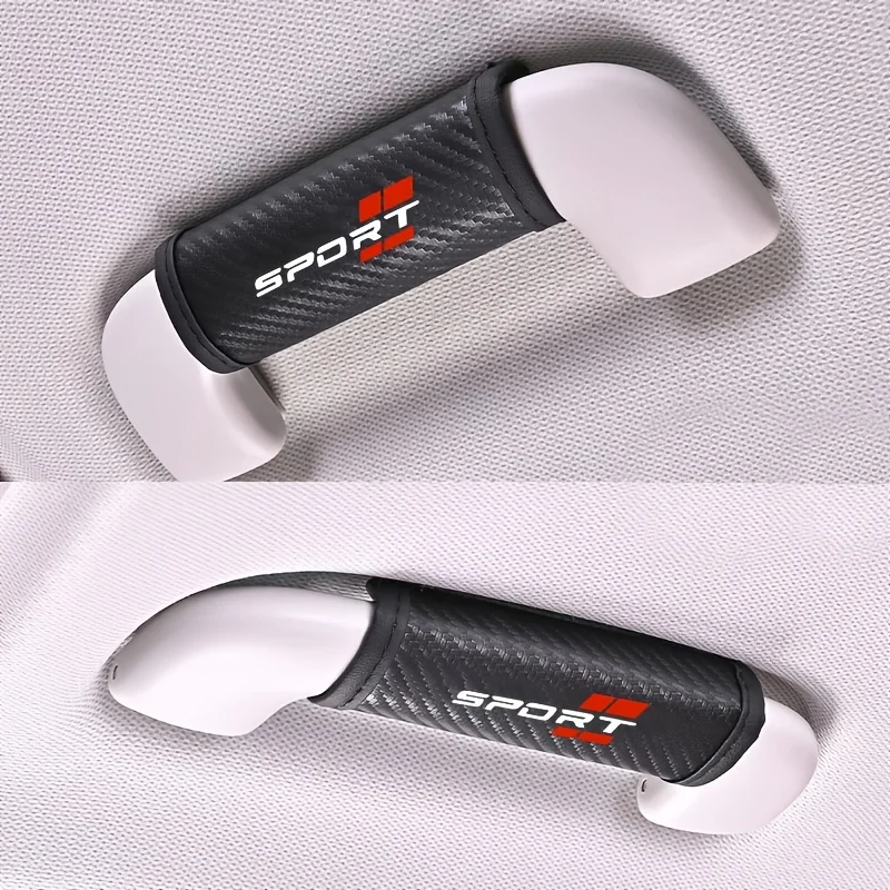 

2 Pcs Carbon Fiber Leather Handle Covers for Sports Cars - Armrest Grip Protectors, Car Roof Door Handle Sleeves, Automotive Interior Protection, Durable PU Leather, Stylish Design, Perfect Fit for Car Armrests