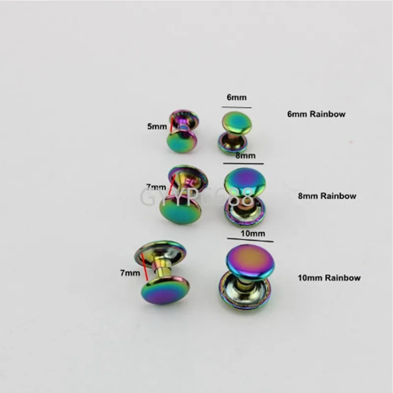 10-30-100pcs  6*6mm 8*8mm 10*8mm Iridescent rainbow fastened double rivet stud for shoes, DIY metal rivets tone on tone