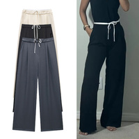 TRAF 2024 Women's Pants Baggy Wide Pants Woman Fashion Black Trousers Casual High waisted Pants Autumn Bluey Flared leggings