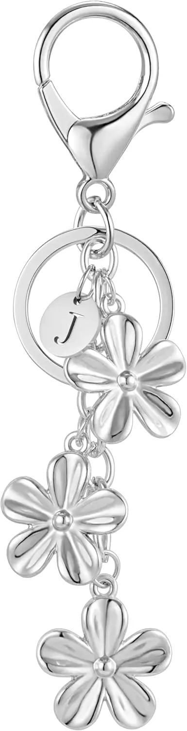 

Gold Silver Floral Initial Keychain Cute Letter Charm for Purse Bag Backpack