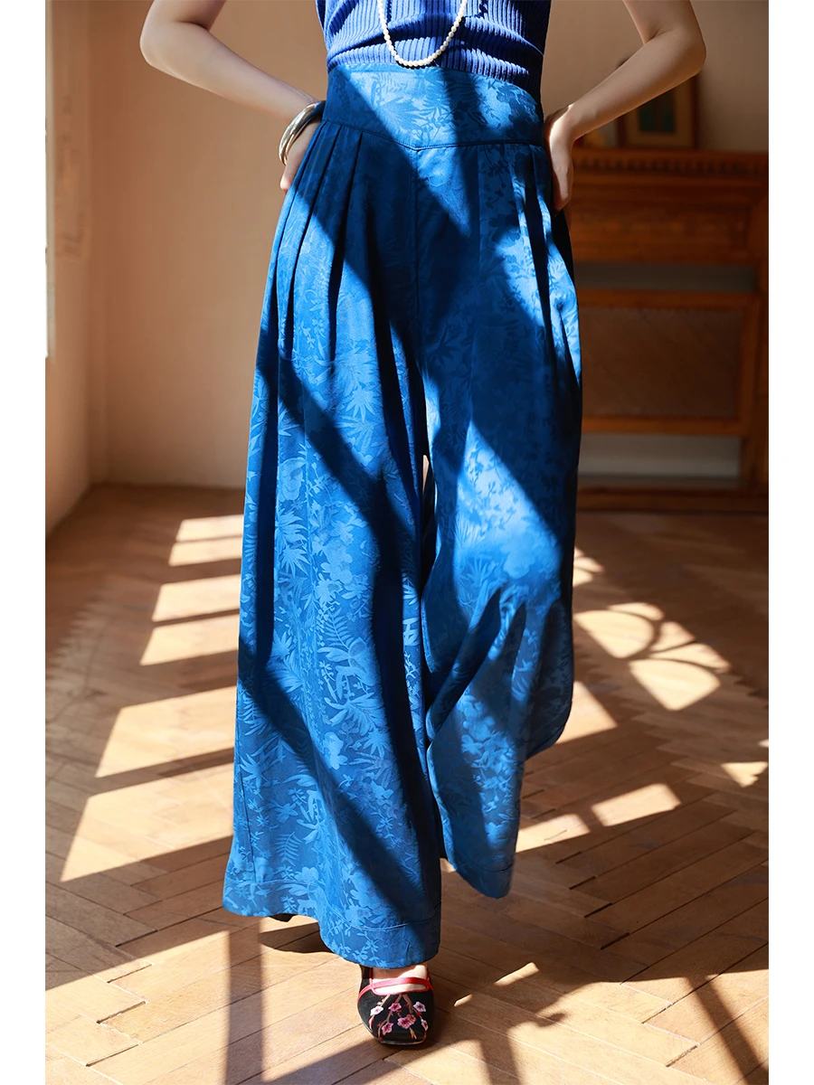 

Шелковые брюки-палаццо с двусторонней вышивкой и цветочным узором, с завышенной талией, в китайском стиле, для женщин