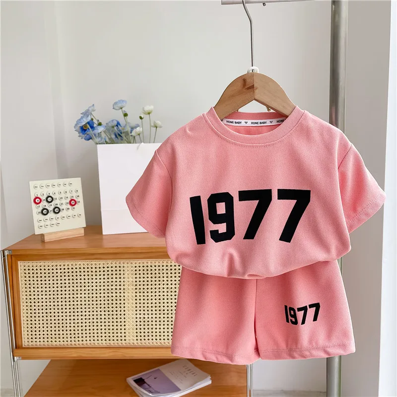 1 2 3 4Years Sports Trendy Two Piece Babies Print Short Sleeve Shorts Boys Child Printing Cotton Thin Soft Tshirt Girls Outfits