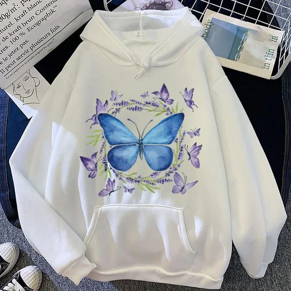 Fashion Butterfly Printed Hoodie Autumn/Winter Casual Hooded Long Sleeve Pullover Sweatshirt