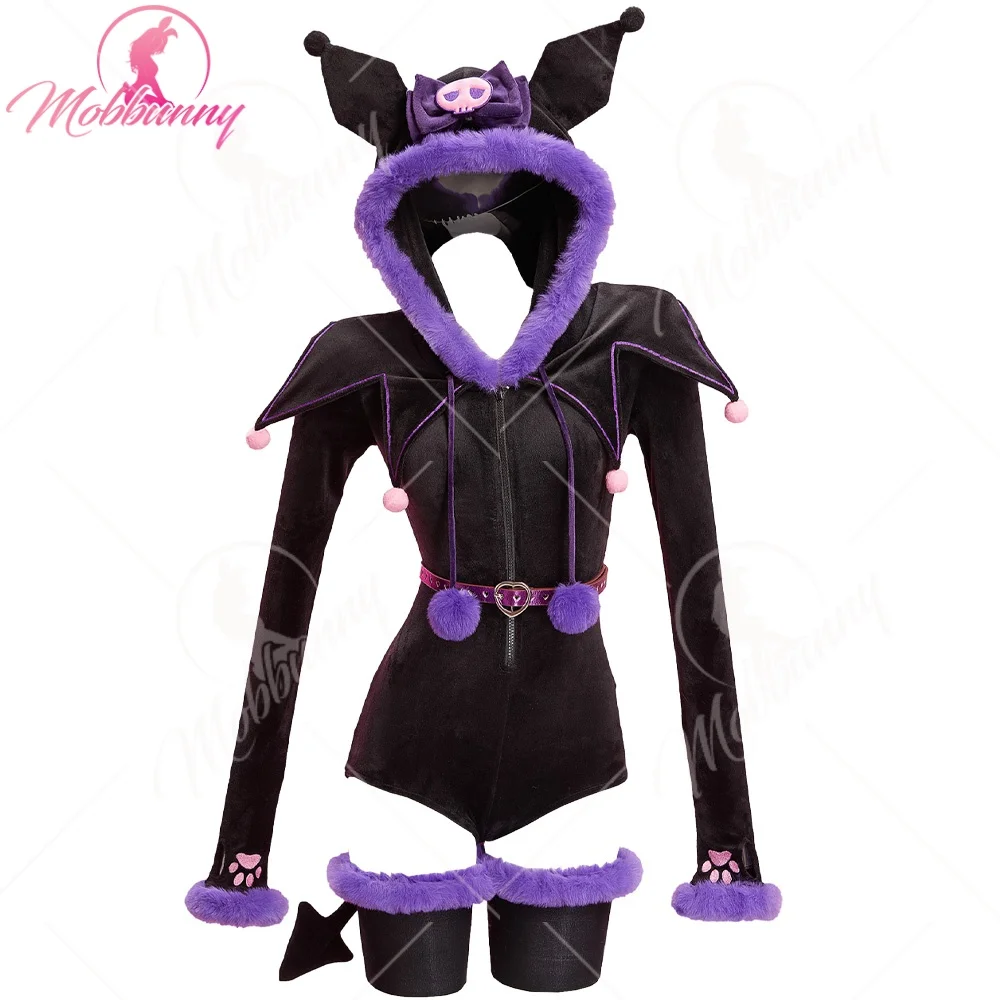 

MOBBUNNY Anime Doll Derivative Sexy Plush Homewear Black and Purple Cute Romper with Tail and Belt Hallowen Cosplay Costumes
