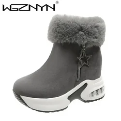 2025 New Winter Warm Women Platform Snow Boots Ankle Boots Causal Shoes Zipper Internal Increasing Boots Botas Mujer Black Gray
