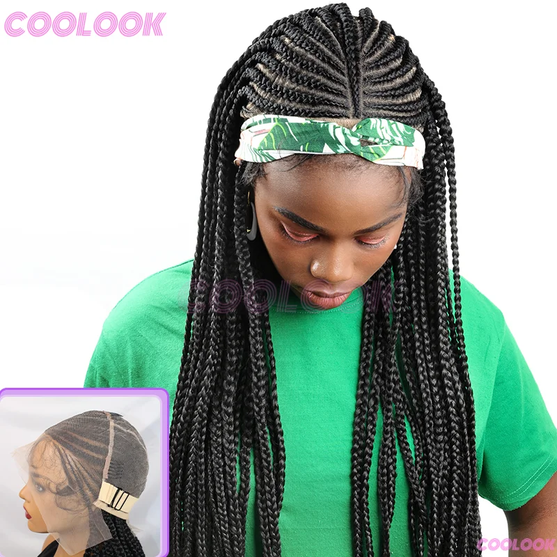 32 "كورنو فولاني شعر مستعار مضفر بيروكات صناعية للنساء السود شعر مستعار دانتيل شفاف الضفائر شعر مستعار أفريقي #1
