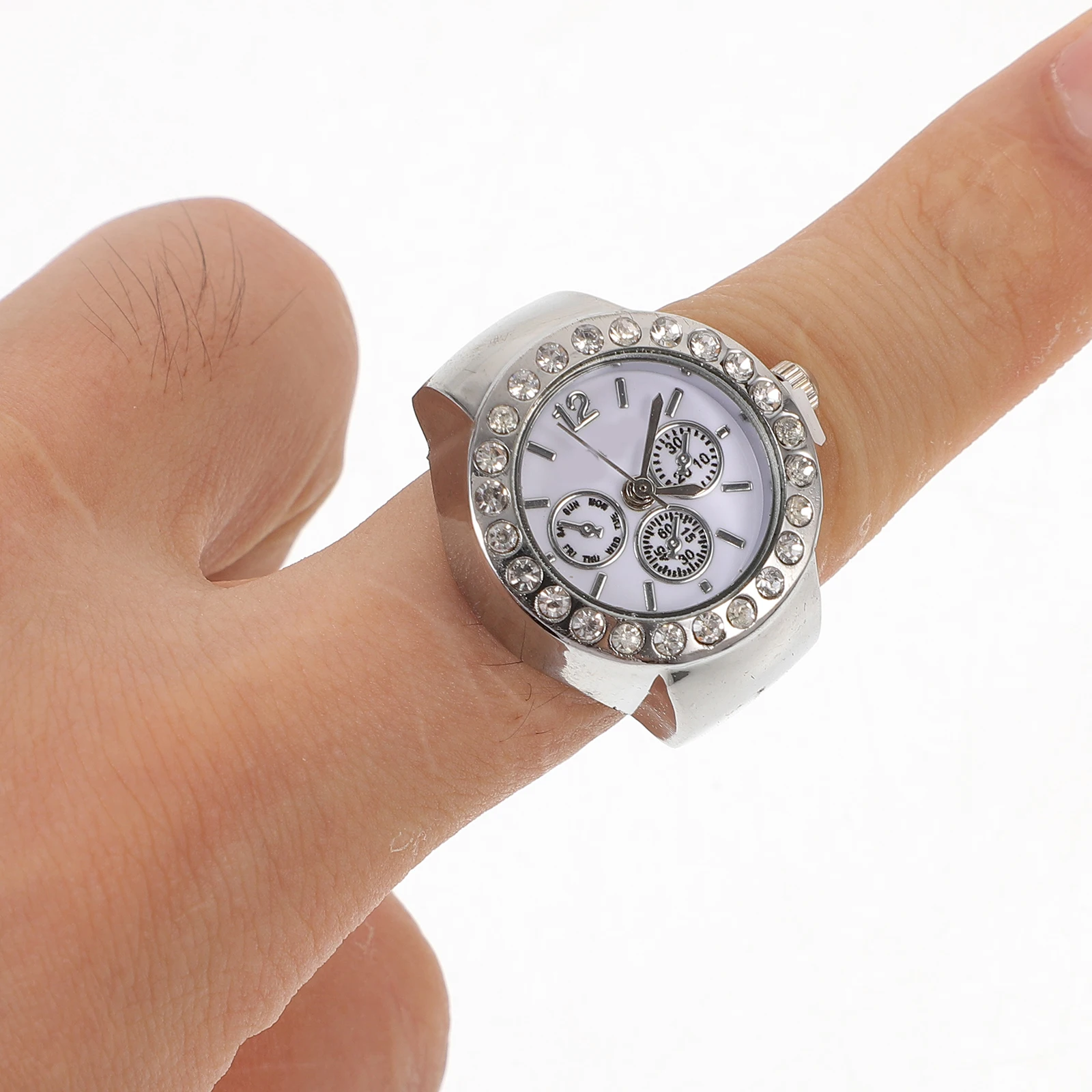 

Ring Watch Quartz Finger Rhinestone Casual Vintage Alloy Glass Precise Timekeeping Ladies Watches Three Eyes Ring