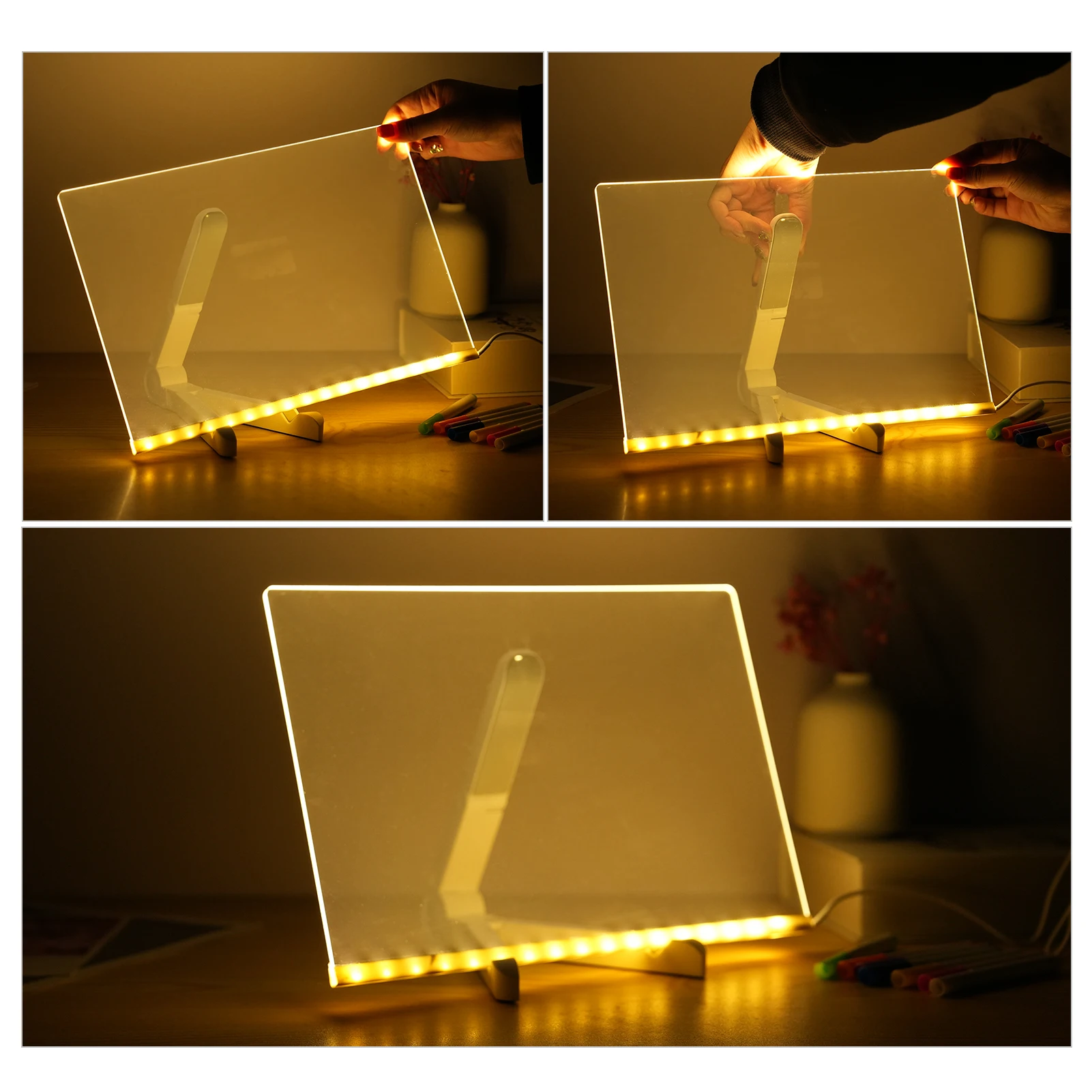 HOT Acrylic Dry Erase Board with Light Writing Board for Desktop Note Memo Whiteboard Notepad Reusable LED Letter Massage Boards