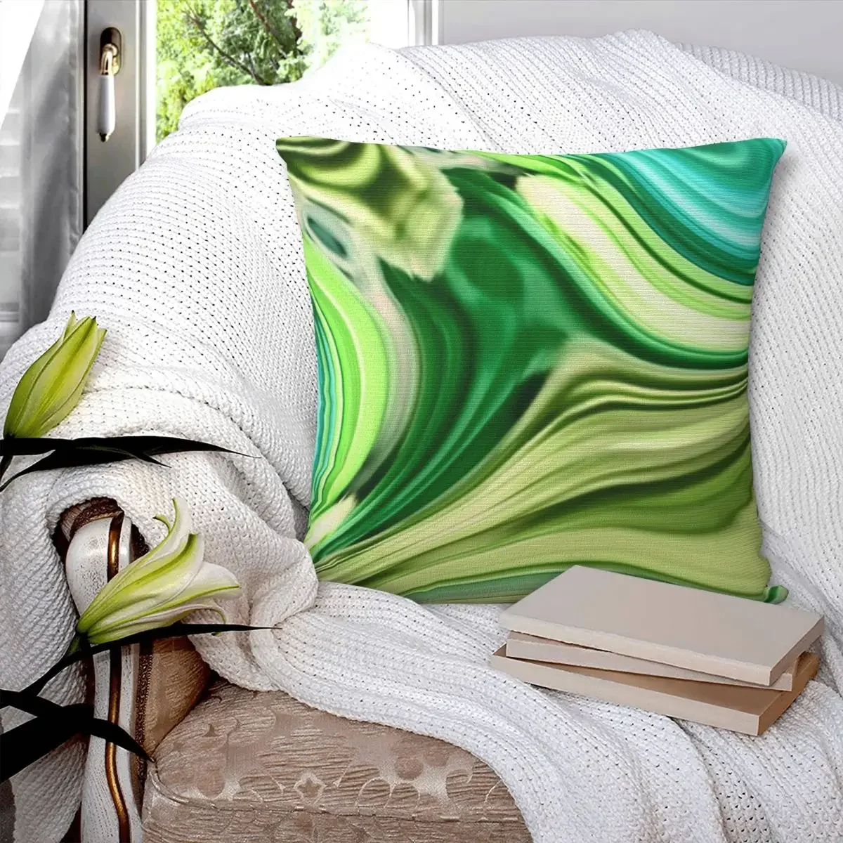 Turquoise Lime Green Swirls Pillowcase Polyester Pillows Cover Cushion Comfort Throw Pillow Sofa Decorative Cushions Used