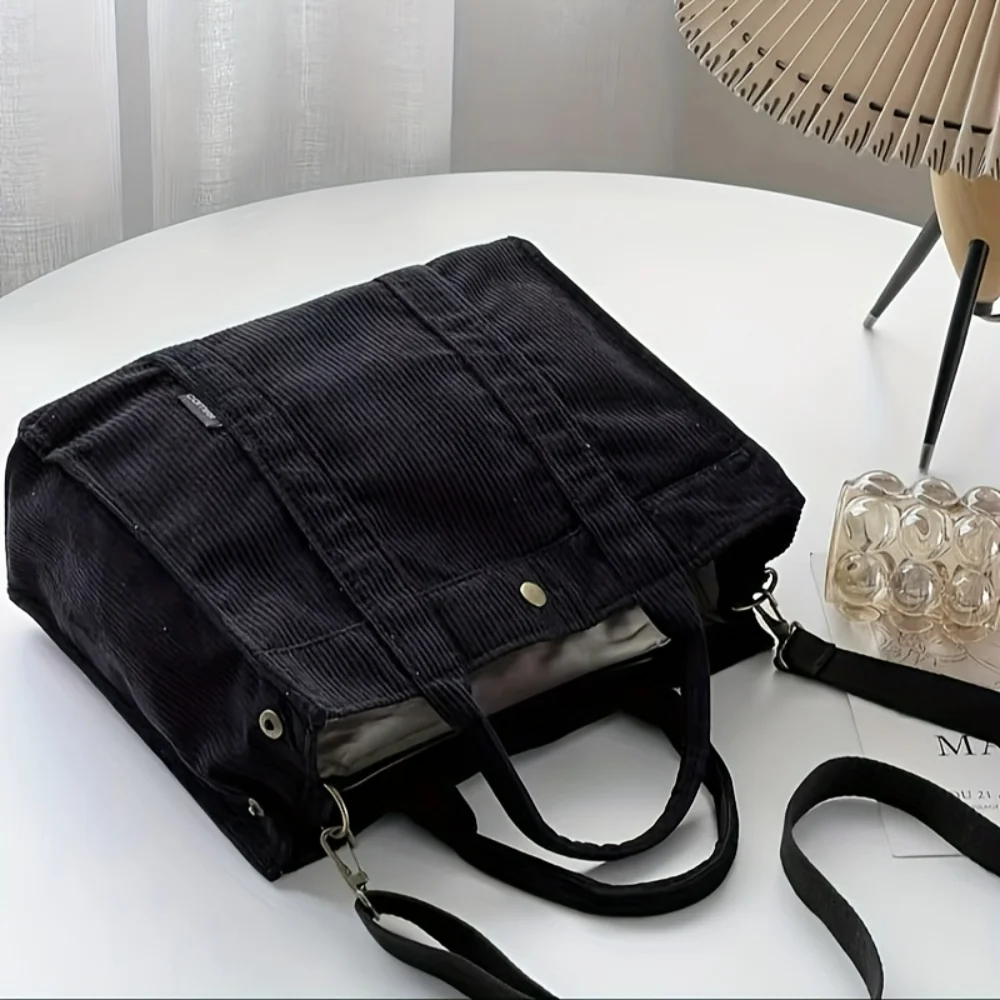 

Small Corduroy Tote Bag With Adjustable Strap, Retro All-Match Women's Top Handle Purse, Classic Daily