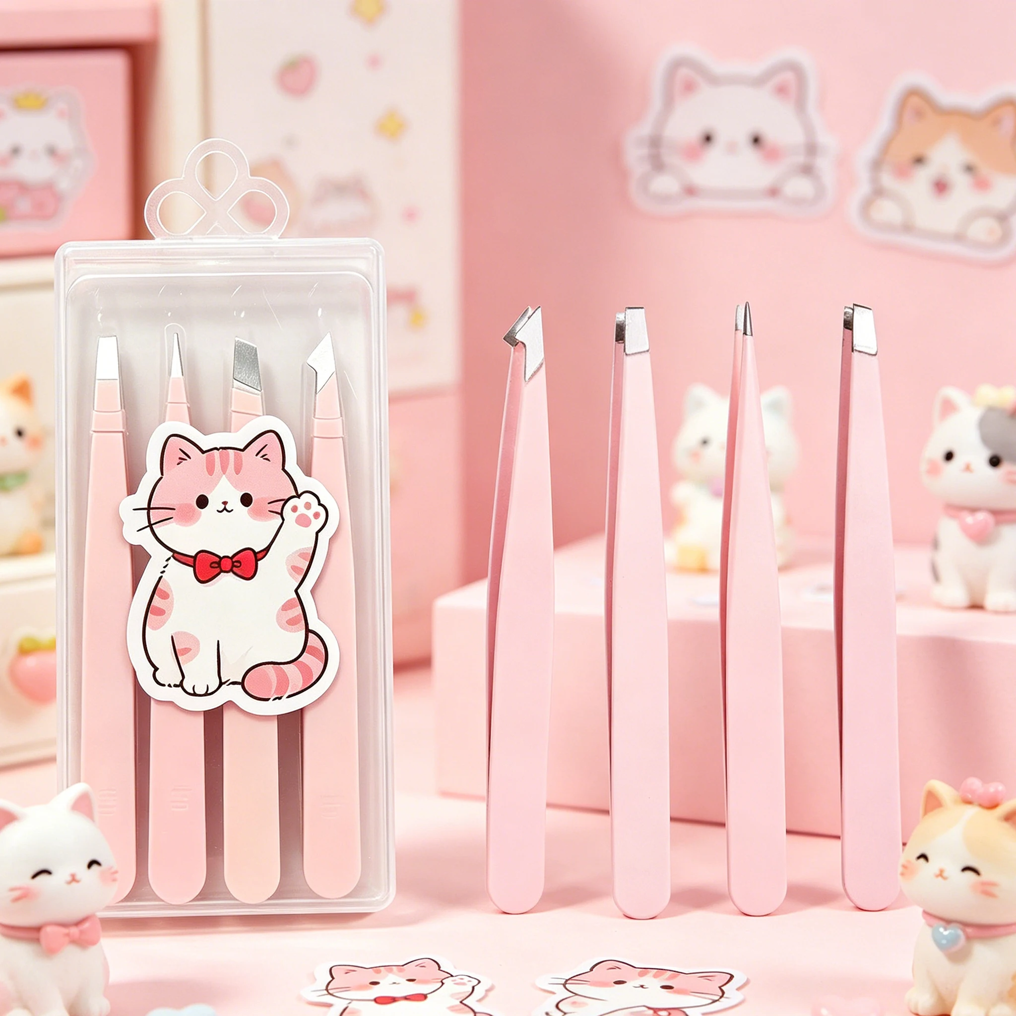 Pink Stainless Steel Eyebrow Tweezers Set, in a Beautiful Gift Box, Precise Eyebrow Plucking and Shaping Tool, for Accurate Picking, Cute Pink Tweezers, Multifunctional Eyebrow Tweezers, Suitable for Beauty Salons and Home Use