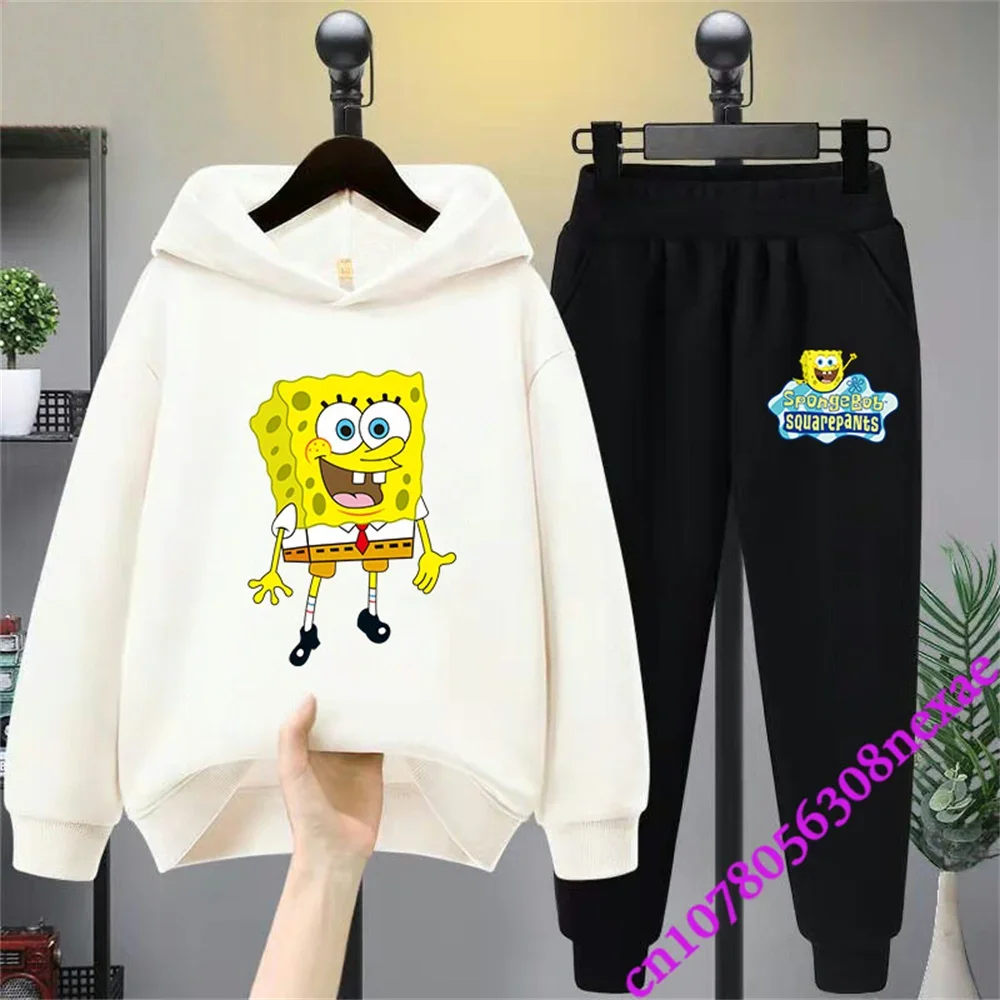 Spongebob Spring And Autumn Children's Clothing Boys And Girls Sweater Suit 2 Pieces Cartoon Print Sweater Sportswear Trousers