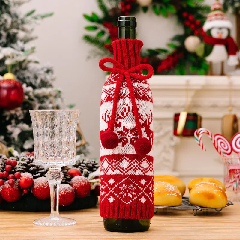 Winter Creative Cute Knitted Sweater Wine Bottle Set Champagne Protection Set Christmas Party Table Home Decoration Supplies