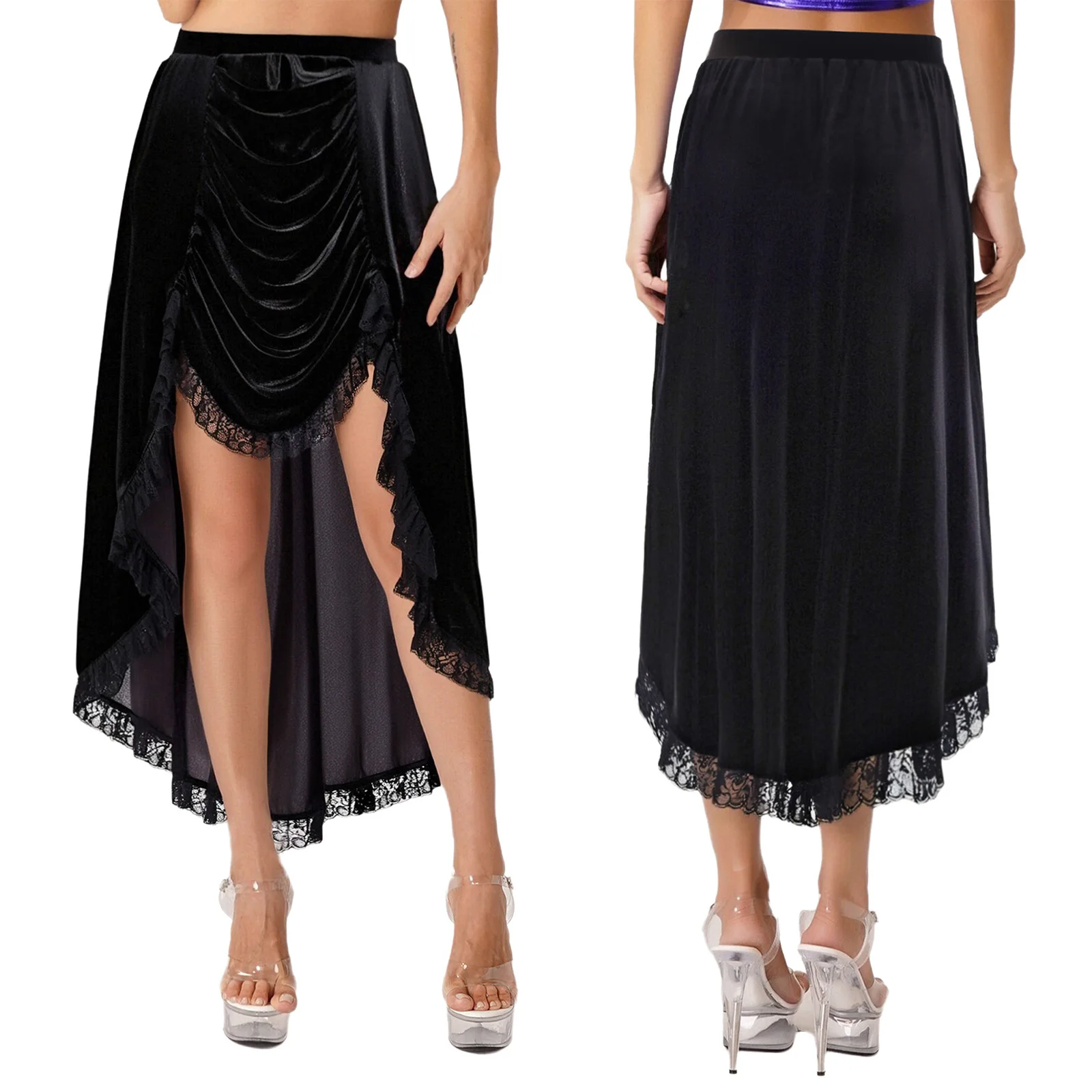 

Women Victorian Stylish Lace Trim Ruffled Skirt Halloween Carnival Renaissance Medieval Princess Royal Queen Role Play Skirts