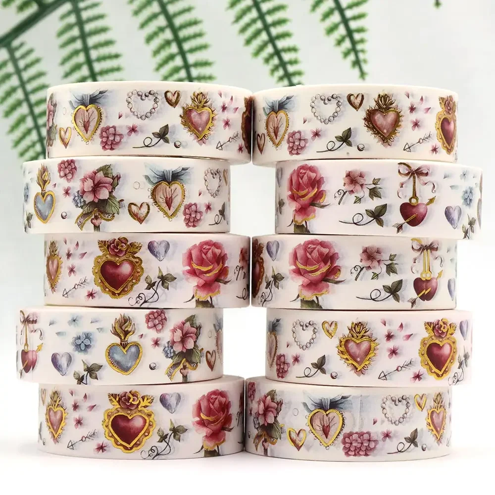 10pcs/lot 15mm x 10m Christmas Heart Floral Masking Adhesive Washi Tape office supplies stationary tape sticker