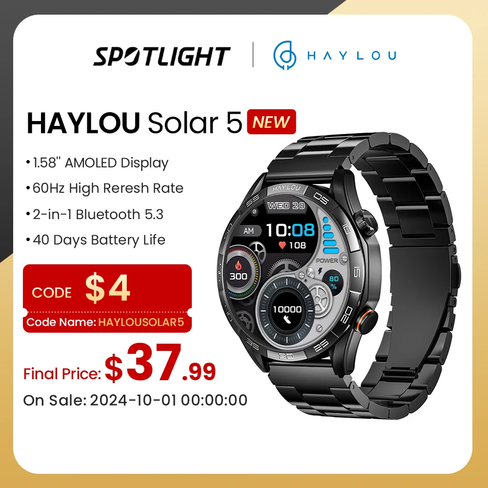 HAYLOU Solar 5 Voice Calling Smartwatch 1.58'' AMOLED Display 60Hz Smart Watch 24H Health Monitoring Sports Smartwatch for Men