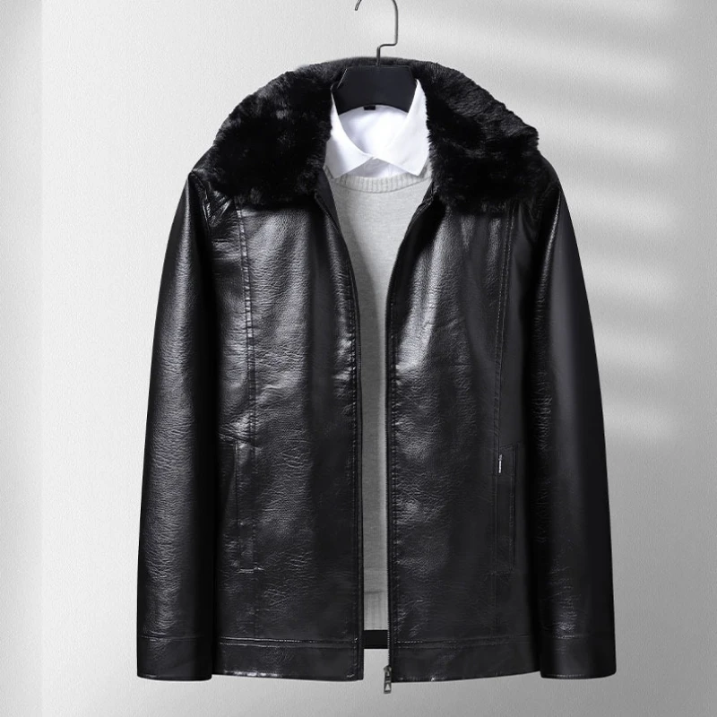 الخريف والشتاء المألوف سميكة الدافئة للماء بولي Leather سترة جلدية للرجال عارضة فضفاض الرياضة حجم كبير معطف الراقية #3