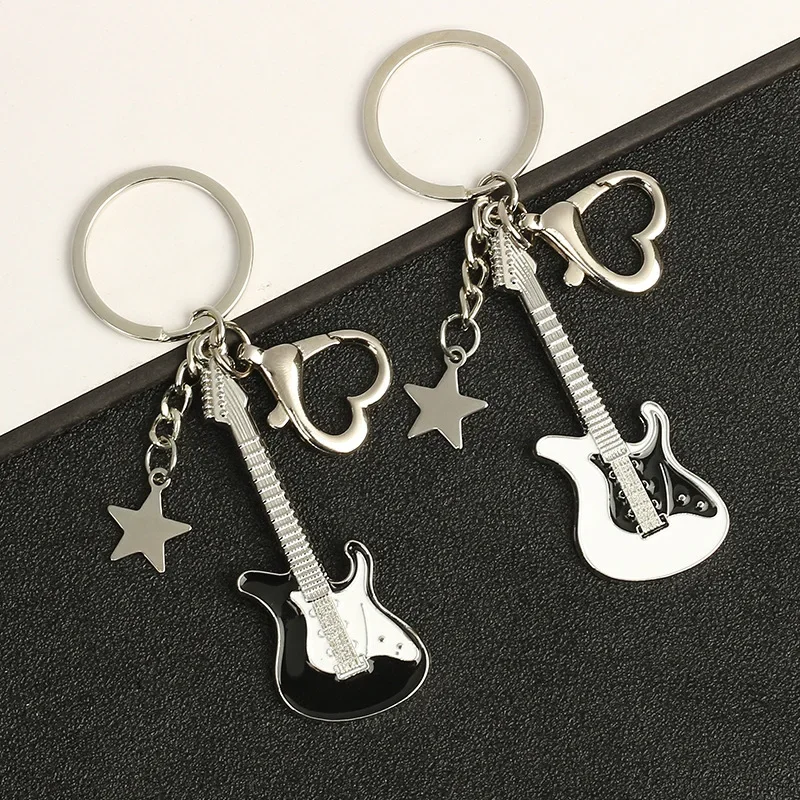 Y2K Guitar Love Heart Keychain Star Sweet Pendant For Men Women Cool Trendy Rock Punk Vintage Fashion Accessories Gift