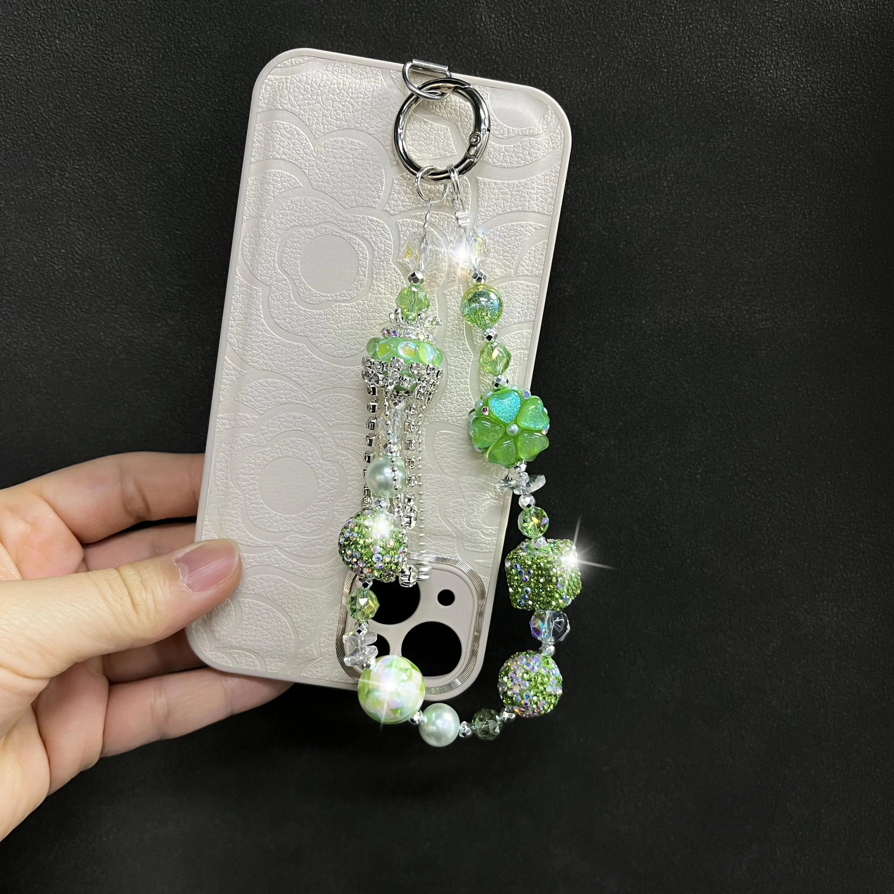 Green luxury crown tassel phone chain phone wristband mobile phone accessories phone charms phone strap gift for her