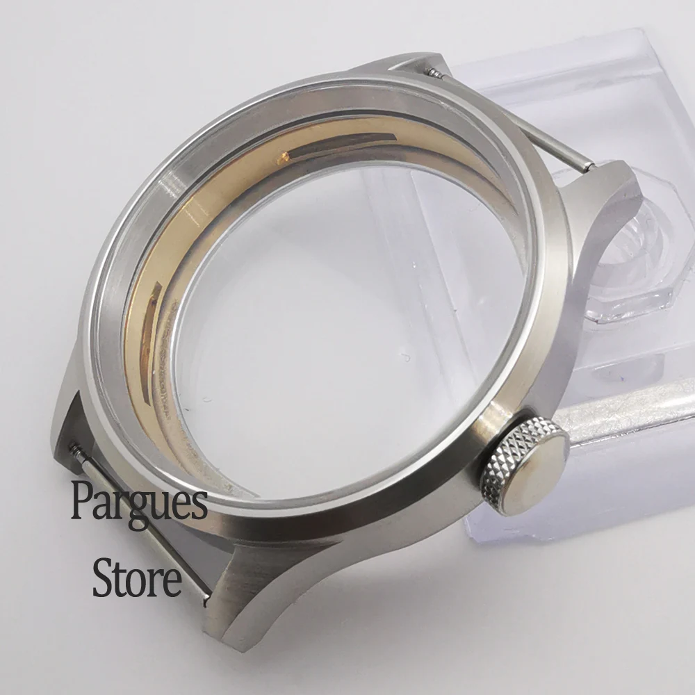 43mm brushed polished steel sapphire glass watch case fit ETA 6497/6498 st3600 manual winding movement