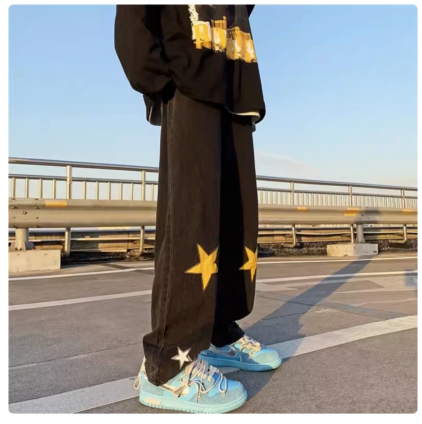 American street casual pants for men and women loose straight leg niche summer high street design pants hip hop wide-leg pants