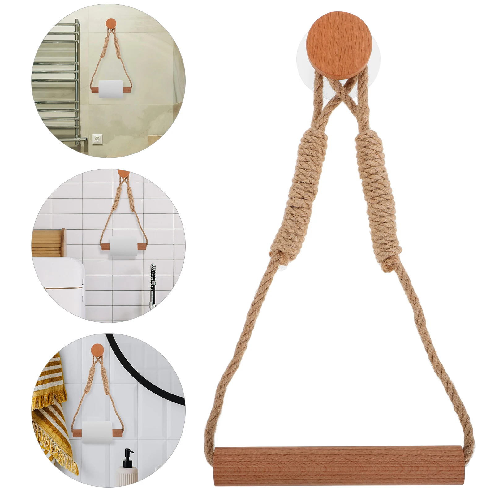 

Wooden Towel Rack Toilet Paper Holder Boho Style Hanging Tissue ganizer for Bathroom Kitchen Moisture Resistant Space