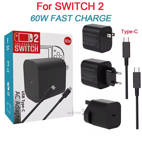60W AC Adapter EU/US/UK Plug Fast Charger Compatible with NS Switch 2 / Steam Deck Accessories USB Type C Charger Power Supply