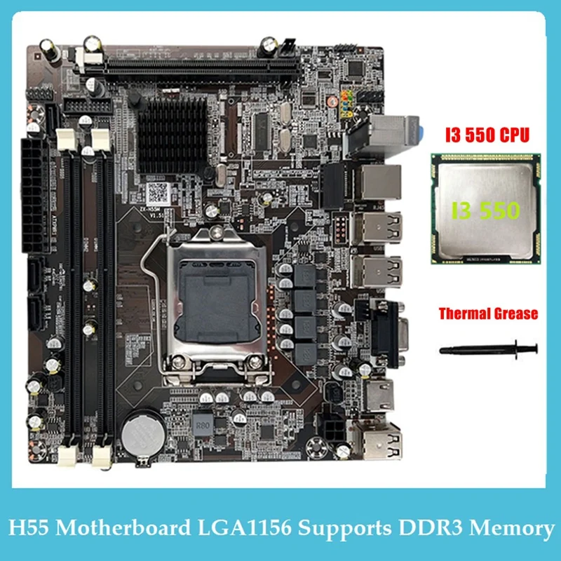 

1 комплект материнской платы компьютера LGA1156 поддерживает процессор серии I3 530 I5 760, память DDR3, материнская плата компьютера + процессор I3 550 + термосмазка