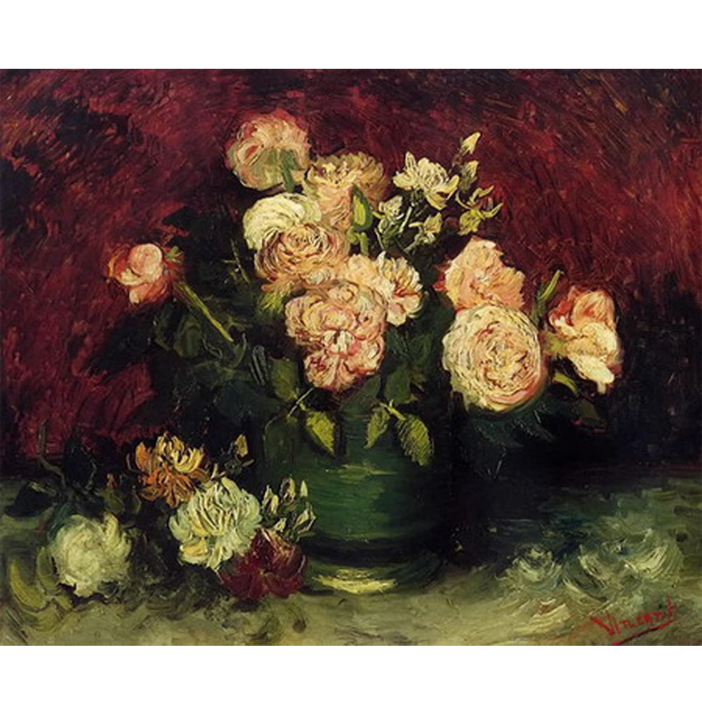 

Репродукция картины маслом на льняном холсте, Миска с пионами и розами от винцентного Ван Гога, Бесплатная доставка DHL, ручная работа