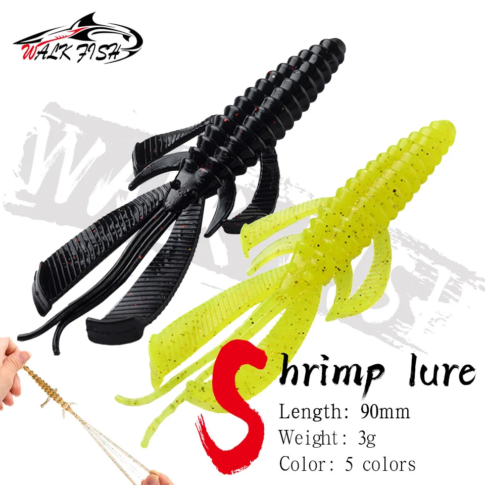 WALK FISH 8PCS Crazy Flapper Fishing Lures 90mm 3g Soft Lure Fishing Lures Soft TPR Baits Shrimp Bass Peche Gear Fishing Tackle