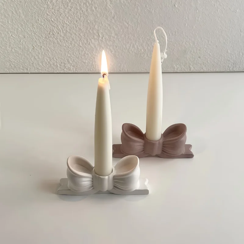 Portavelas con lazo 3D, molde de silicona DIY, candelabro con pajarita, moldes de fundición de yeso, artesanía de resina de hormigón, decoración del hogar, regalo artístico