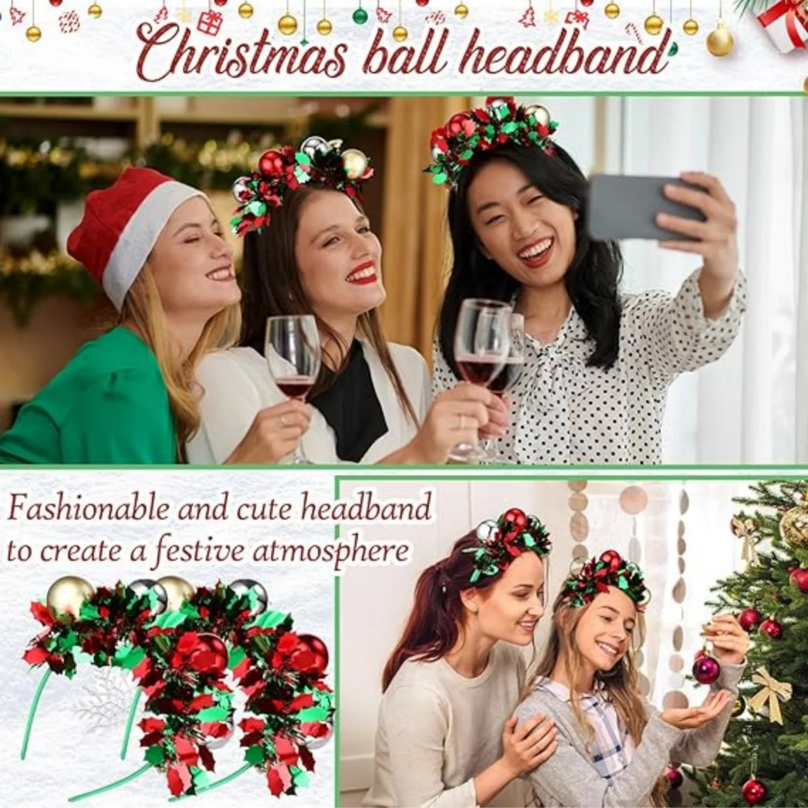 1PC Ball und bunte Streifen Haarreifen, Weihnachtskopfschnalle, kreative leuchtende Party bunte Kugel Kopfbedeckung ABS – Detail 2