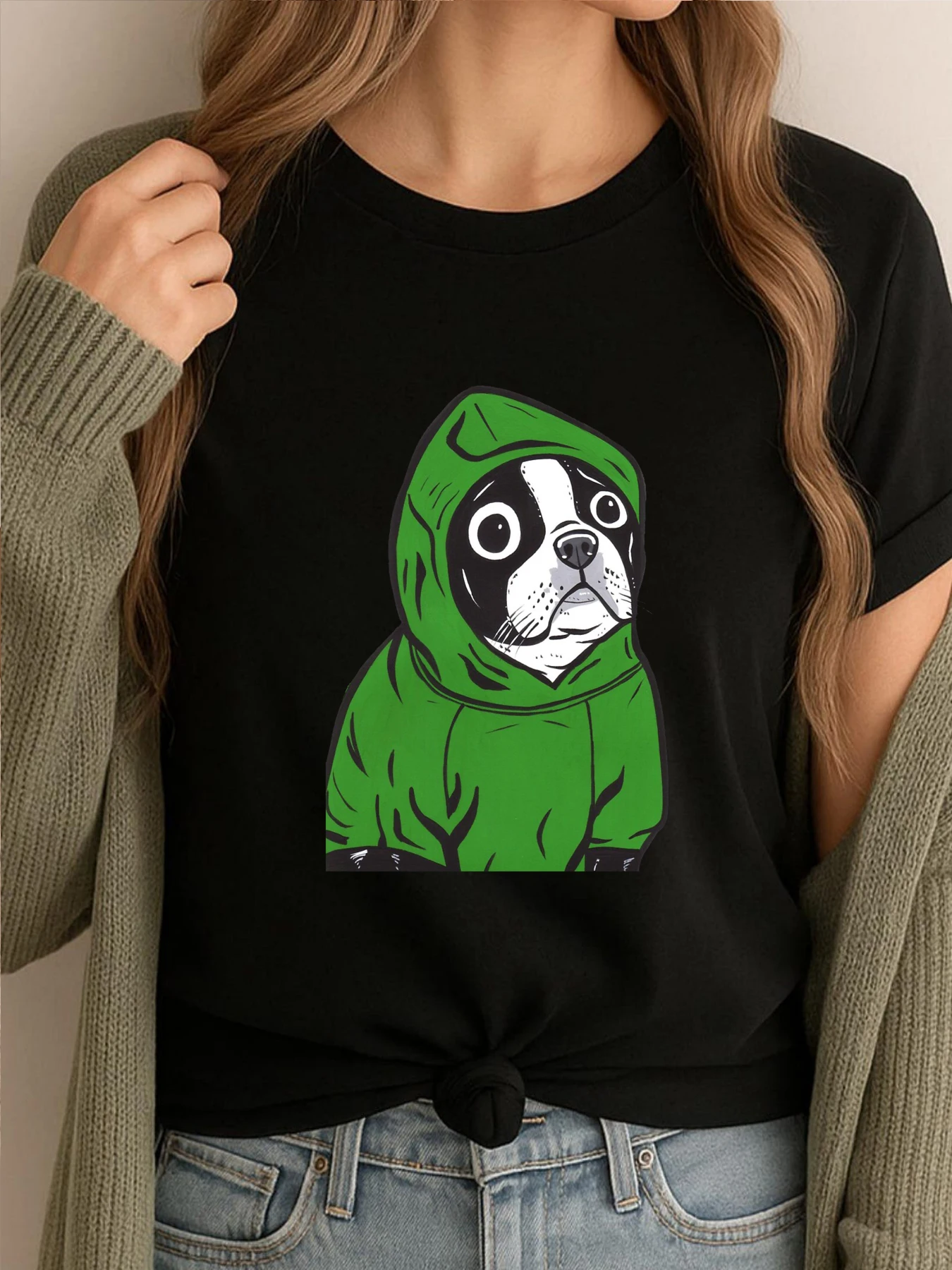

Boston Terrier Green Hoodie Black Graphic Tees Oversize Man EU SIZE Vaporwave Funny Fashion Printed Clothes