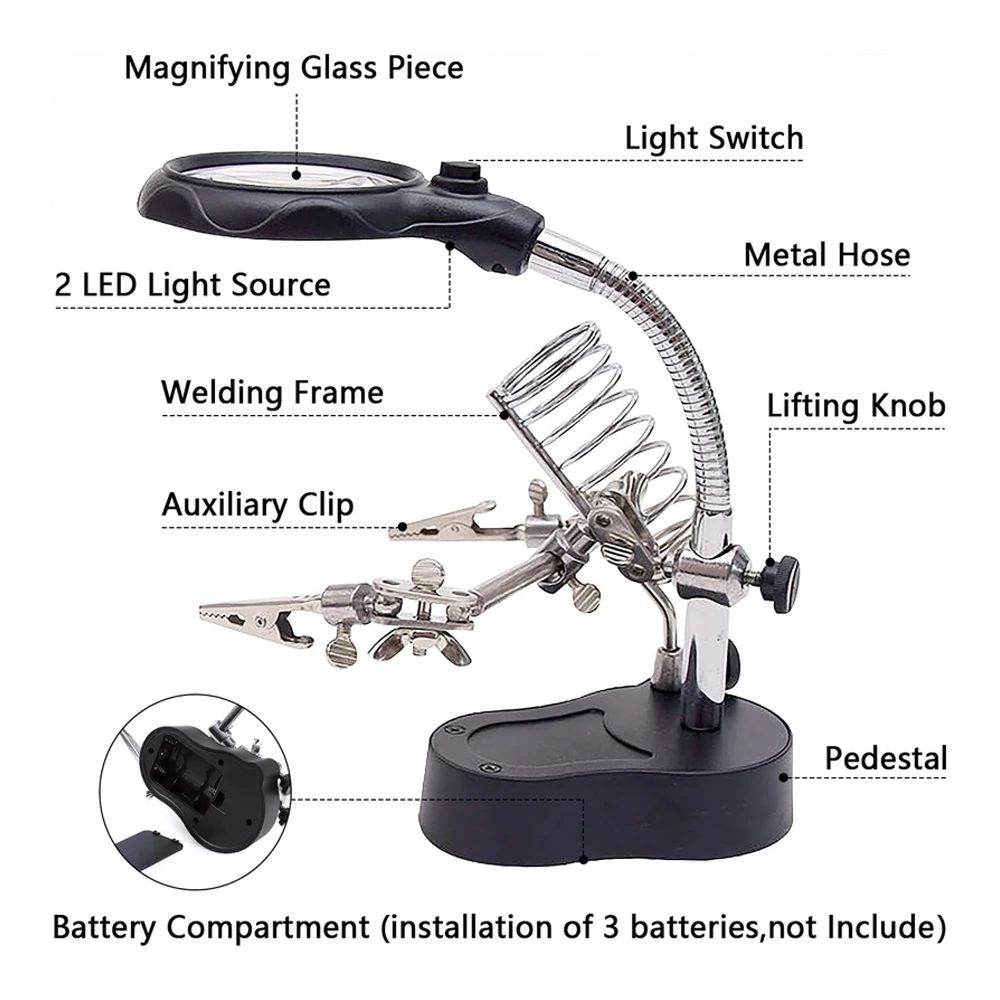 3.5X 12X Soldering Magnifying Glass with LED Light Helping Hands Soldering Station Magnifier for Soldering Assembly Repair